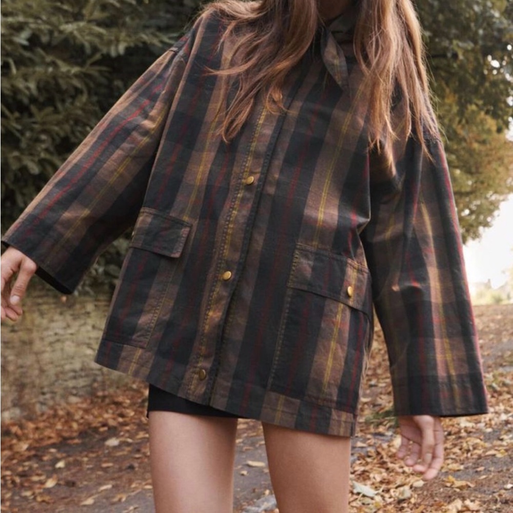 ZARA KERCHIEF COLLAR PLAID TRENCH COAT XS/S